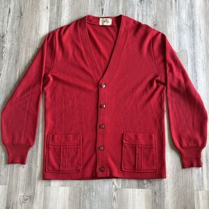 Vintage Pattinni Made In Italy Wool Sweater Red Cardigan With Buttons Size XL